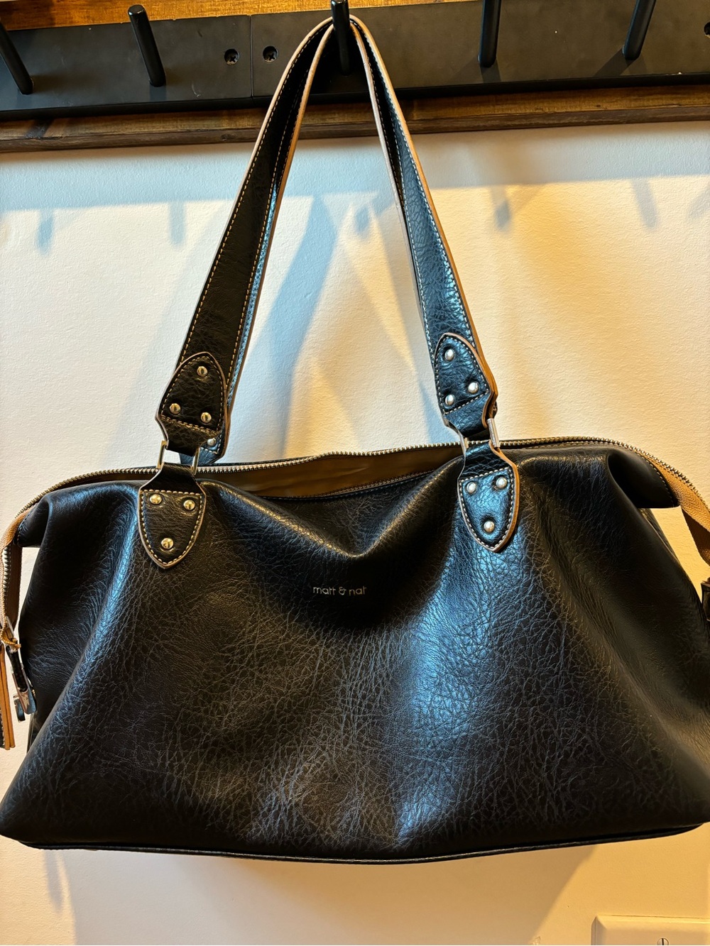 Matt & Nat Black Vegan Leather Shoulder Tote with Dual Straps